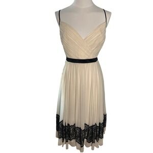 Arden B Silk Midi Dress Ivory Black Lace Hem Slip Coquette Women 8‎